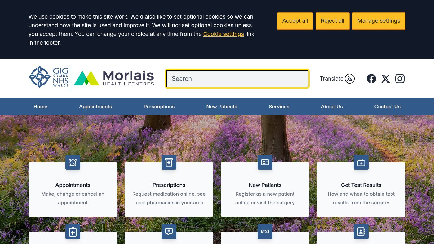 The home page of morlaishealth.co.uk