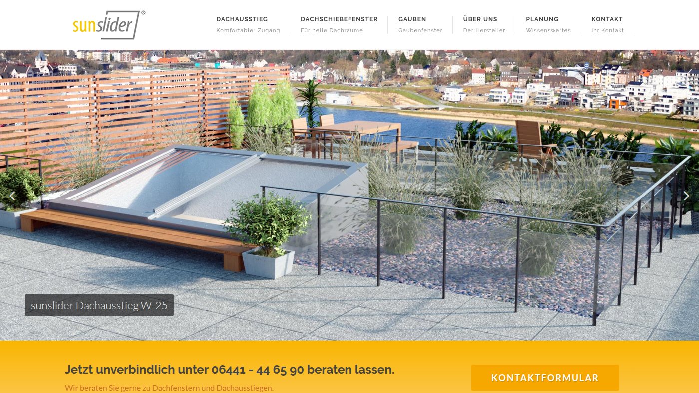 The home page of dachfenster-sunslider.com