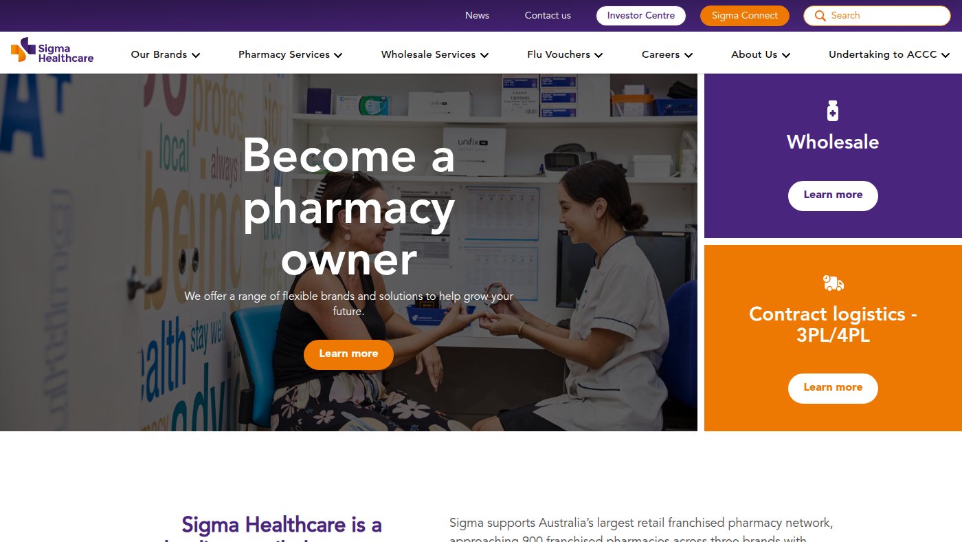 The home page of sigmahealthcare.com.au