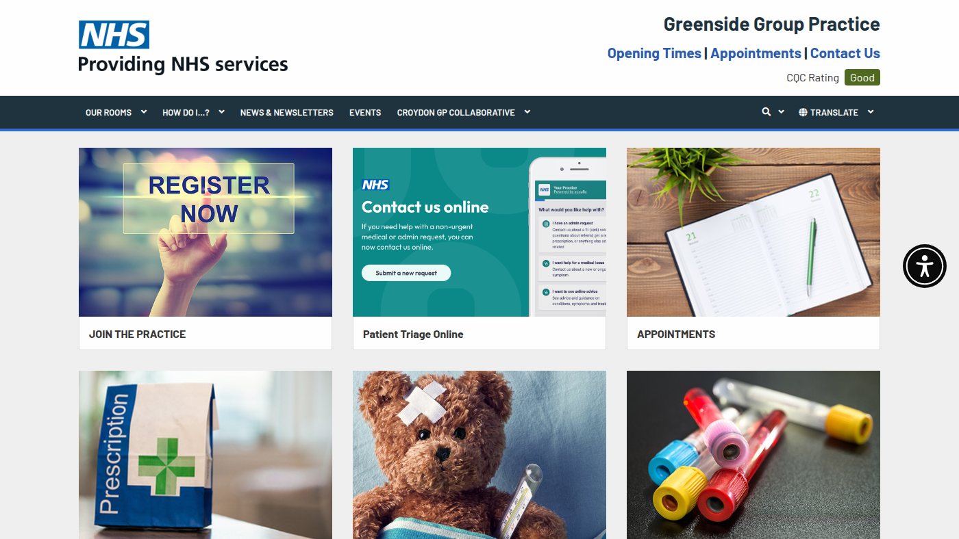 The home page of greensidemedicalpractice.nhs.uk