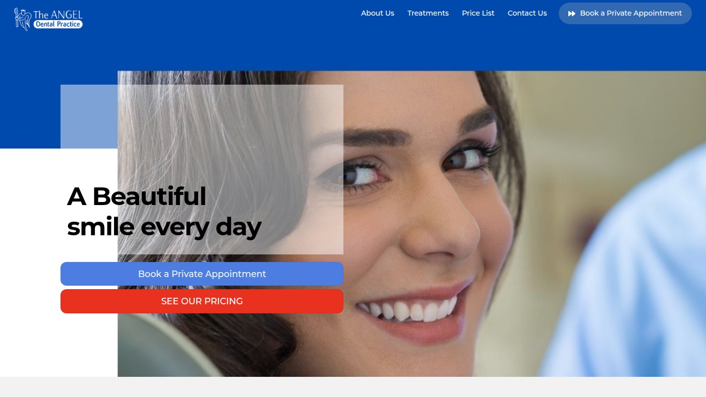 The home page of angeldentalpractice.co.uk