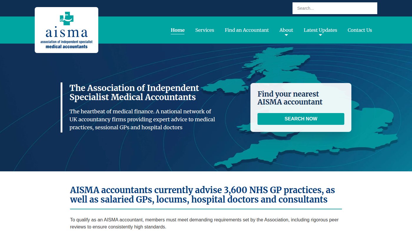 The home page of aisma.org.uk