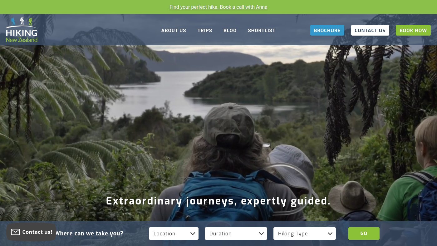 The home page of hikingnewzealand.com