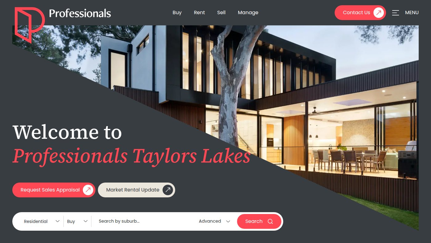 The home page of professionalstaylorslakes.com.au