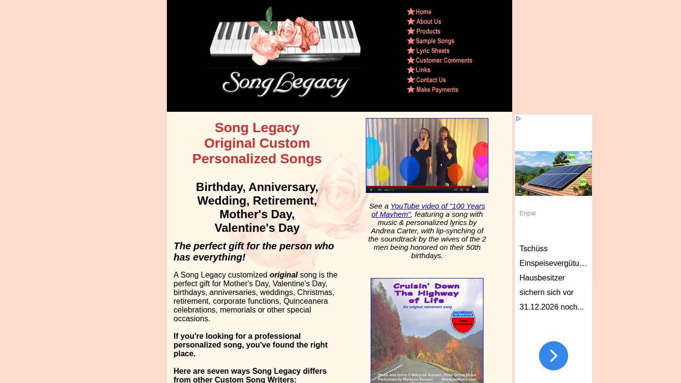 The home page of songlegacy.com
