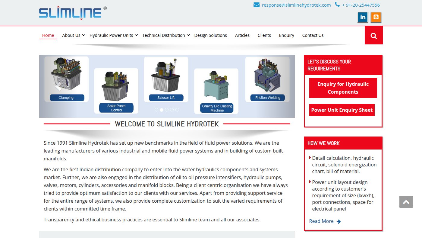 The home page of slimlinehydrotek.com