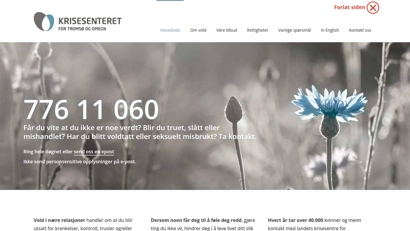 The home page of tromsokrisesenter.no