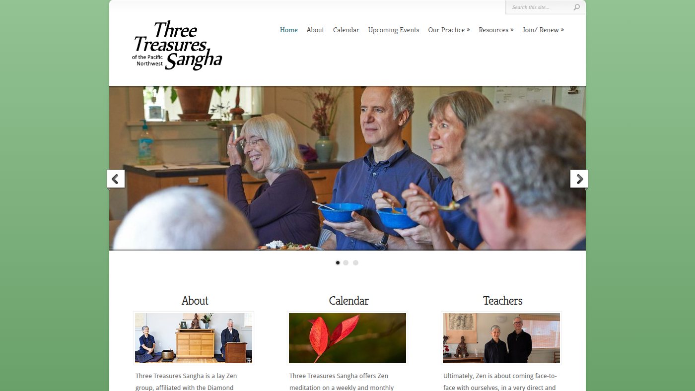 The home page of three-treasures-sangha.org