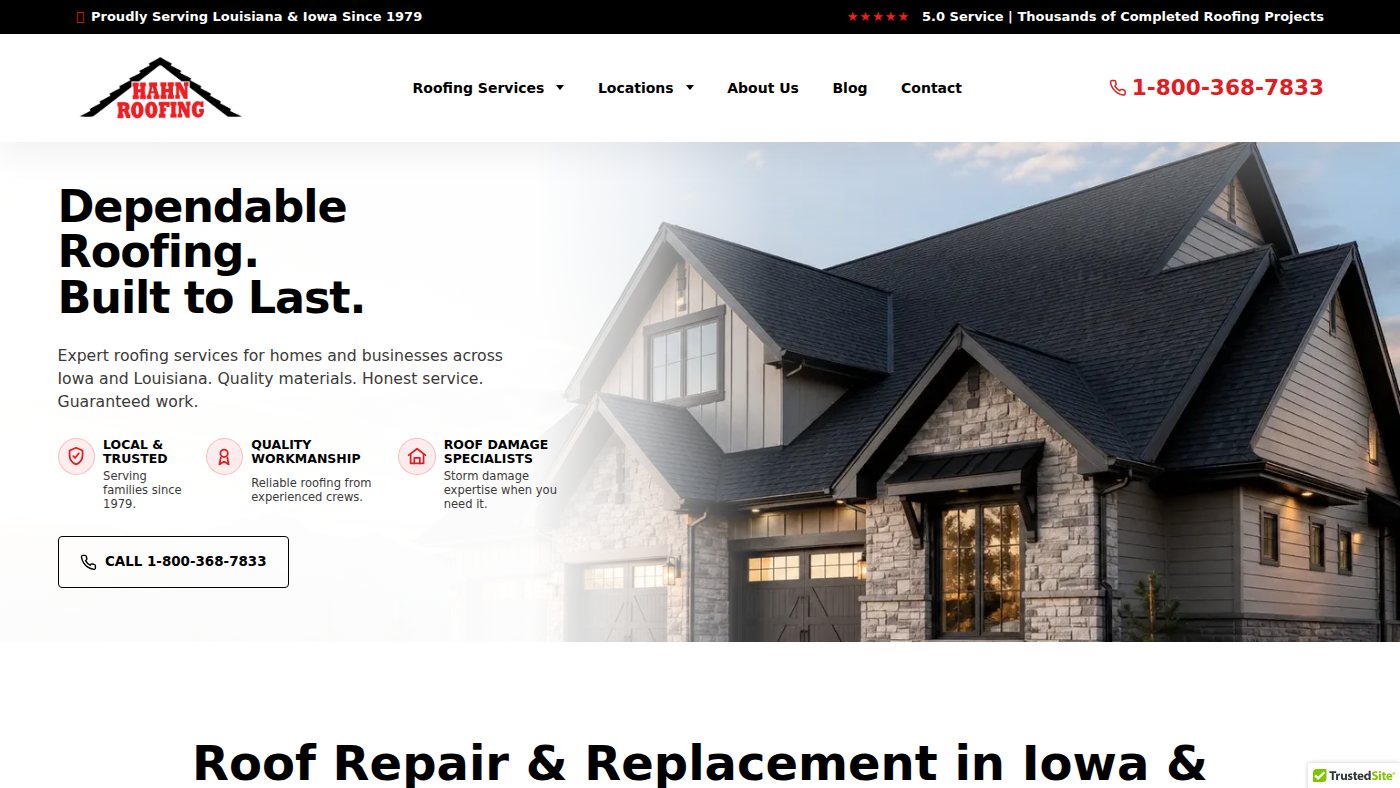 The home page of hahnroofing.com