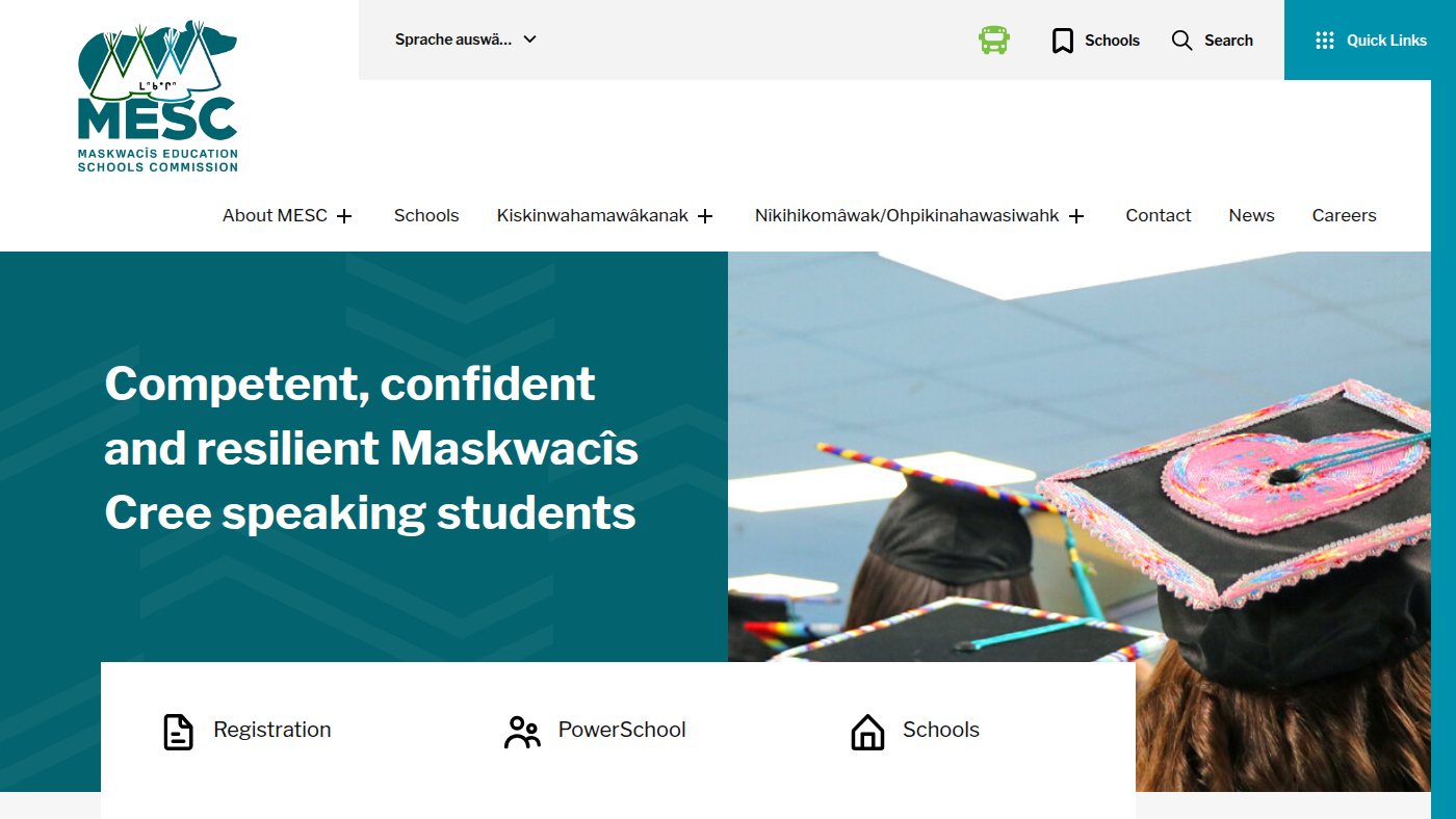 The home page of maskwacised.ca