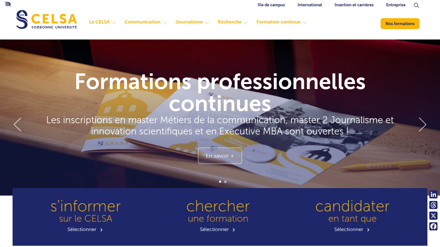The home page of celsa.fr