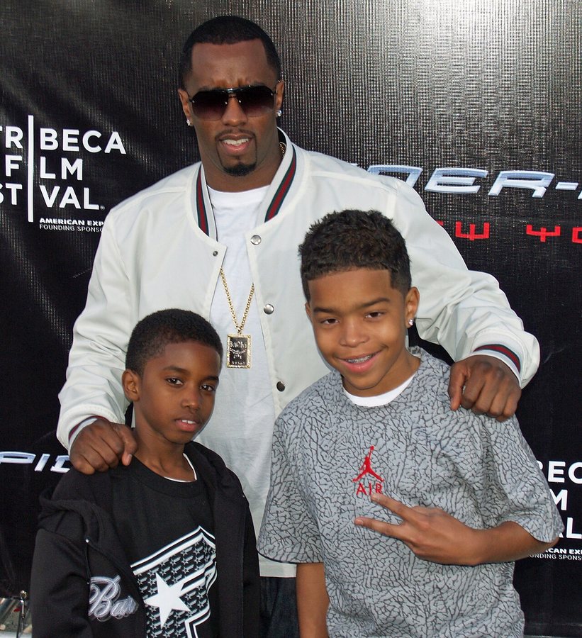 Combs com seus filhos Christian e Justin na estreia de Homem-Aranha 3 em 2007