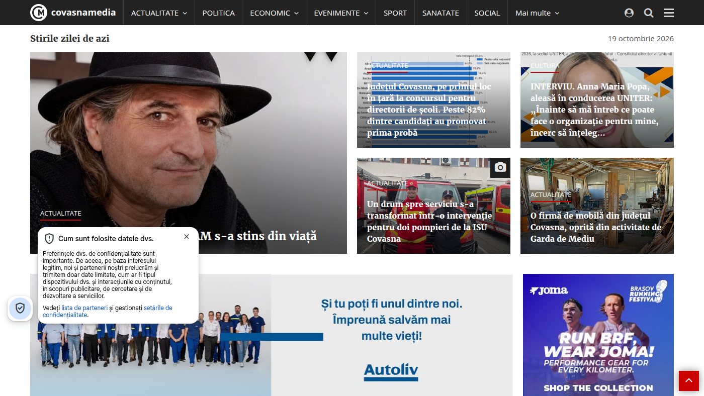 The home page of covasnamedia.ro