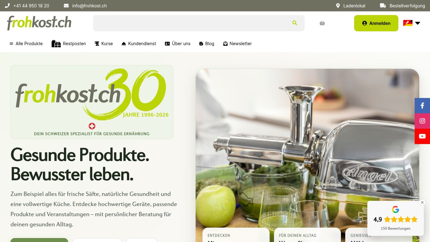 The home page of frohkost.ch