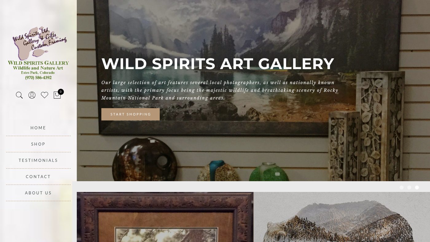 The home page of wildspiritsgalleryestespark.com