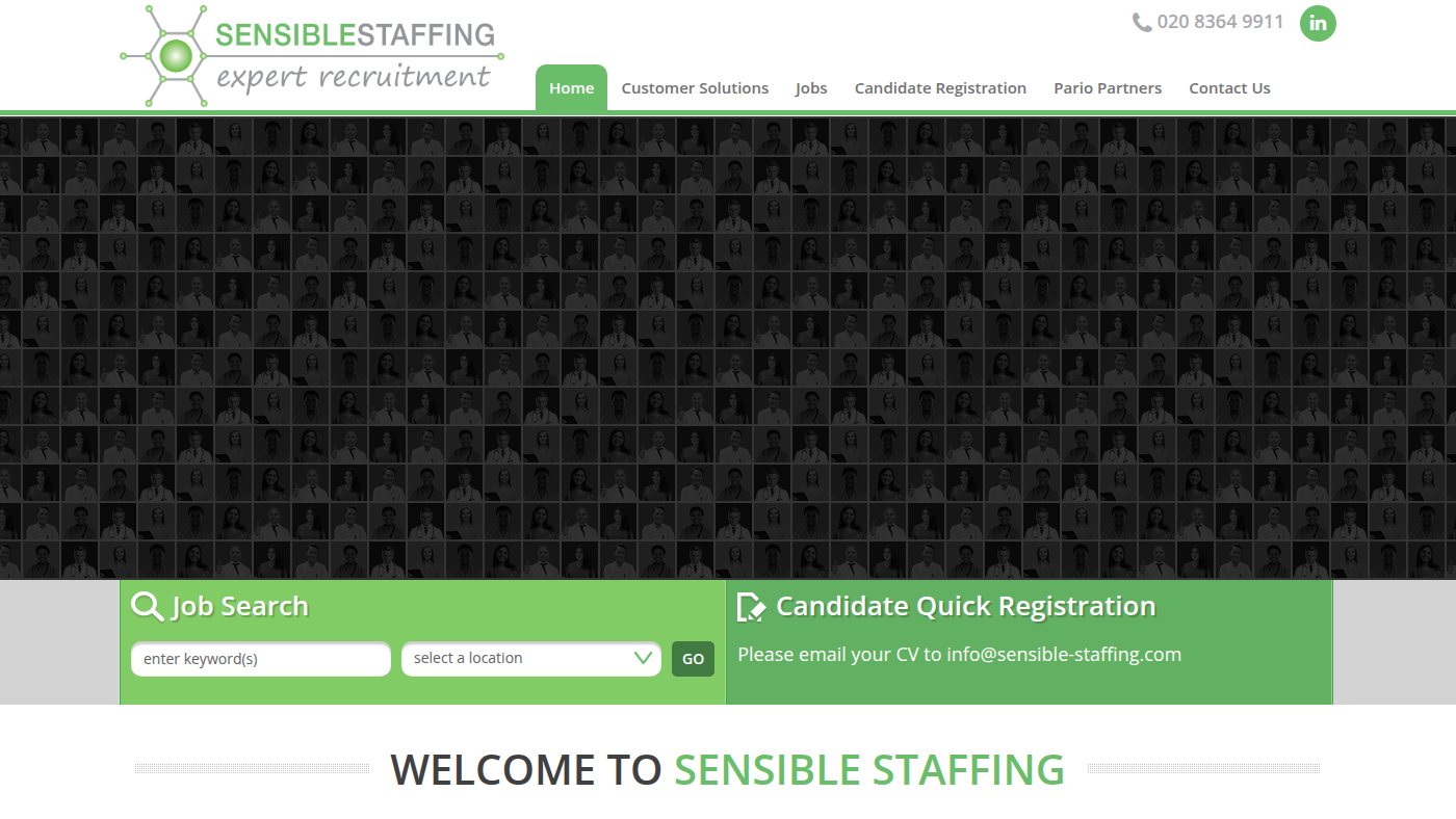 The home page of sensible-staffing.com