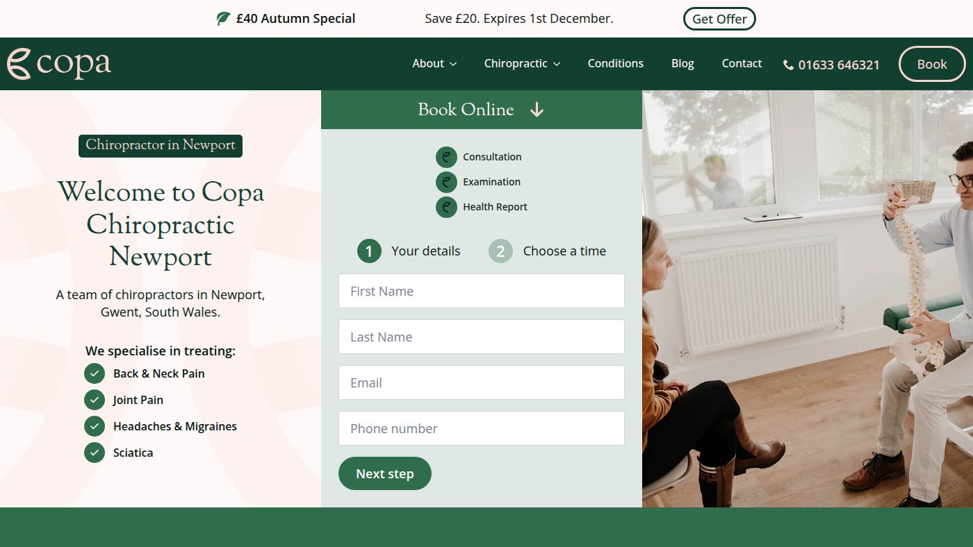 The home page of copachiropracticnewport.co.uk