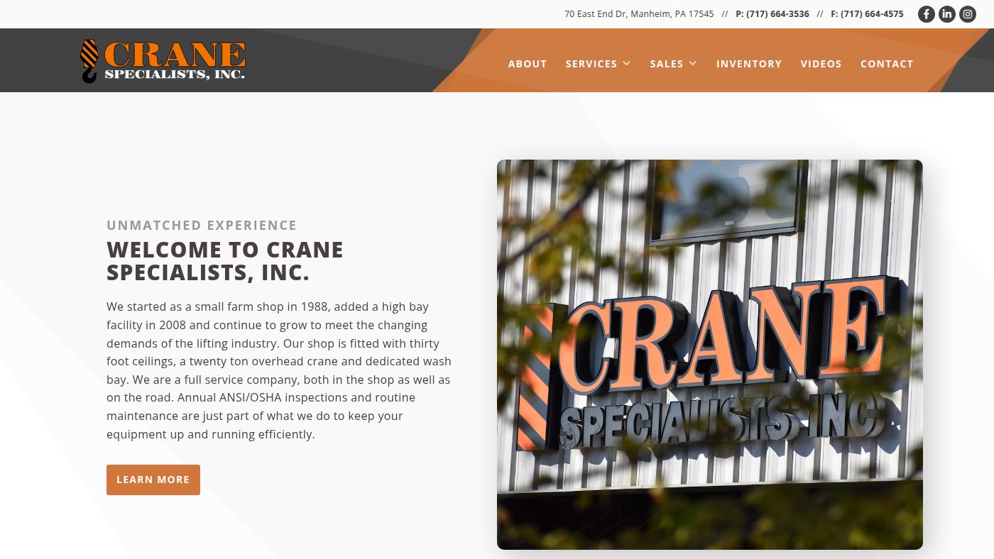 The home page of cranespecialists.com