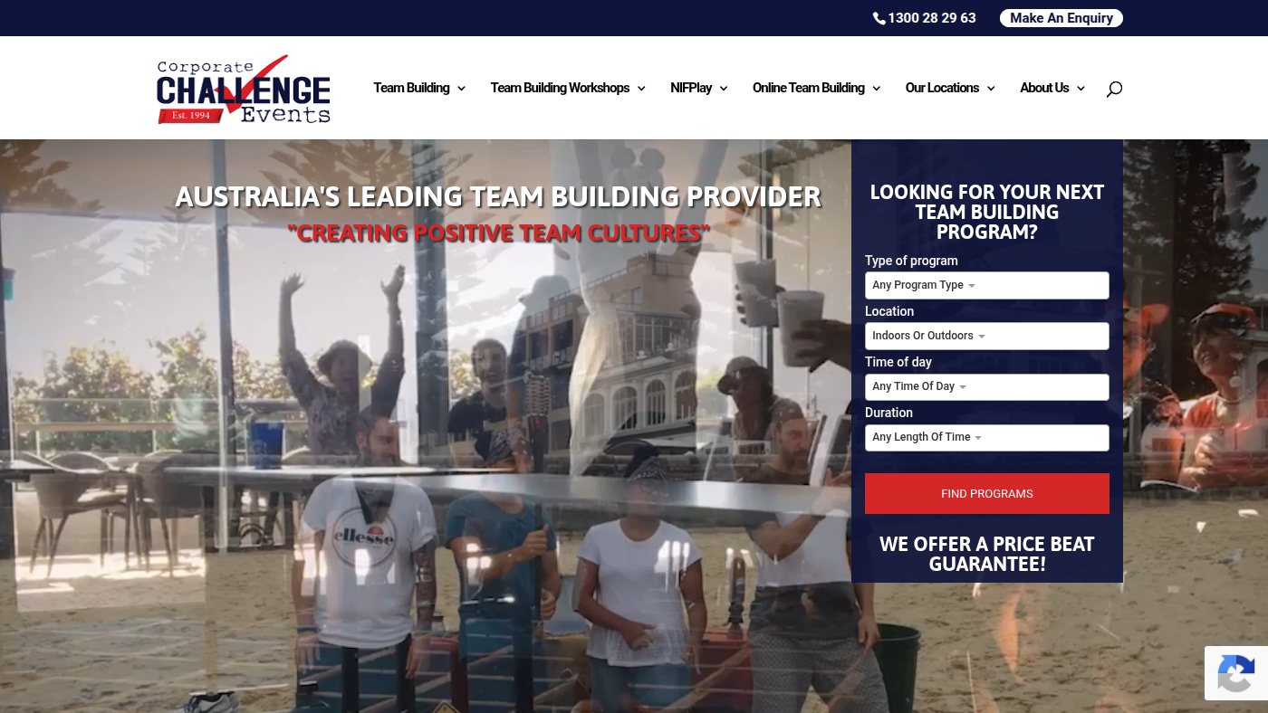 The home page of corporatechallenge.com.au