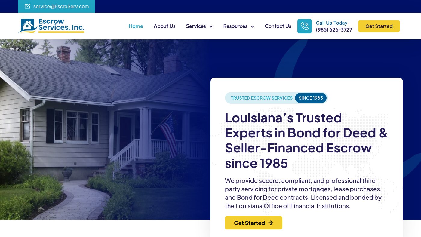 The home page of escroserv.com