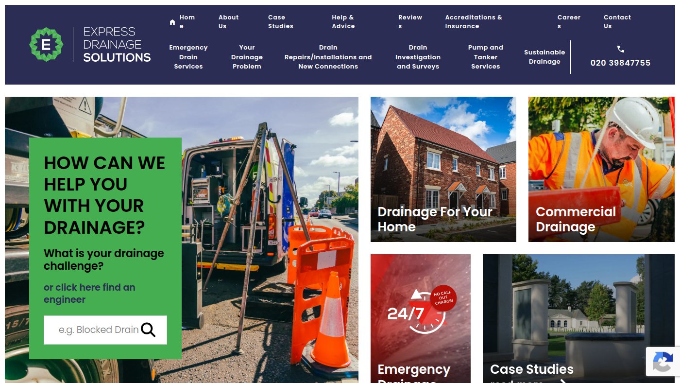 The home page of expressdrainagesolutions.co.uk