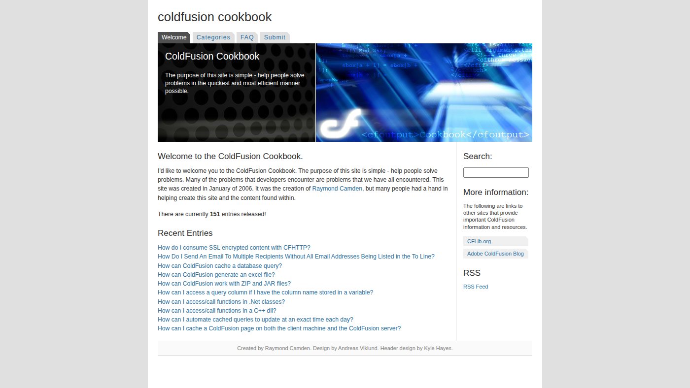 The home page of coldfusioncookbook.com
