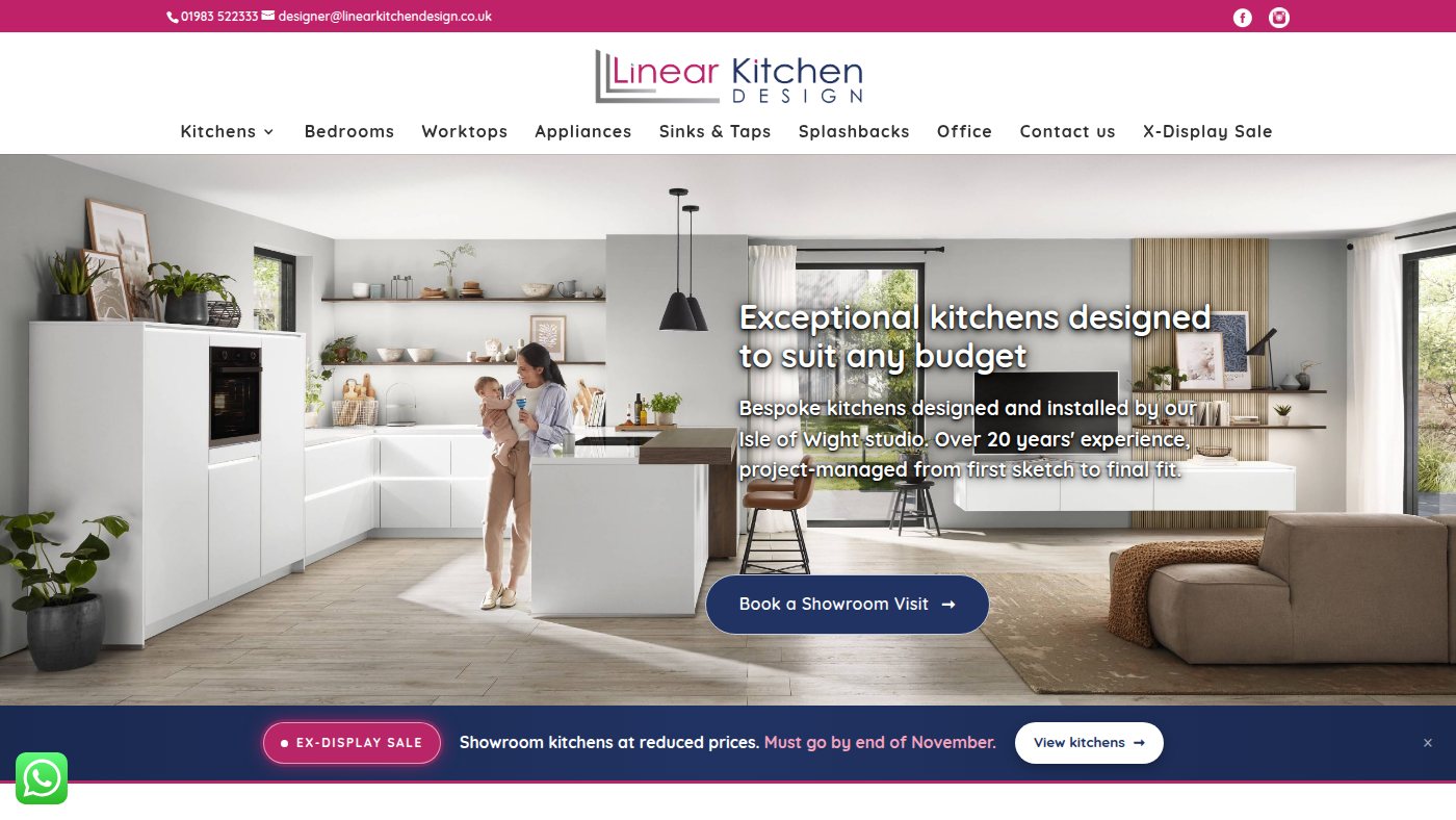 The home page of linearkitchendesign.co.uk