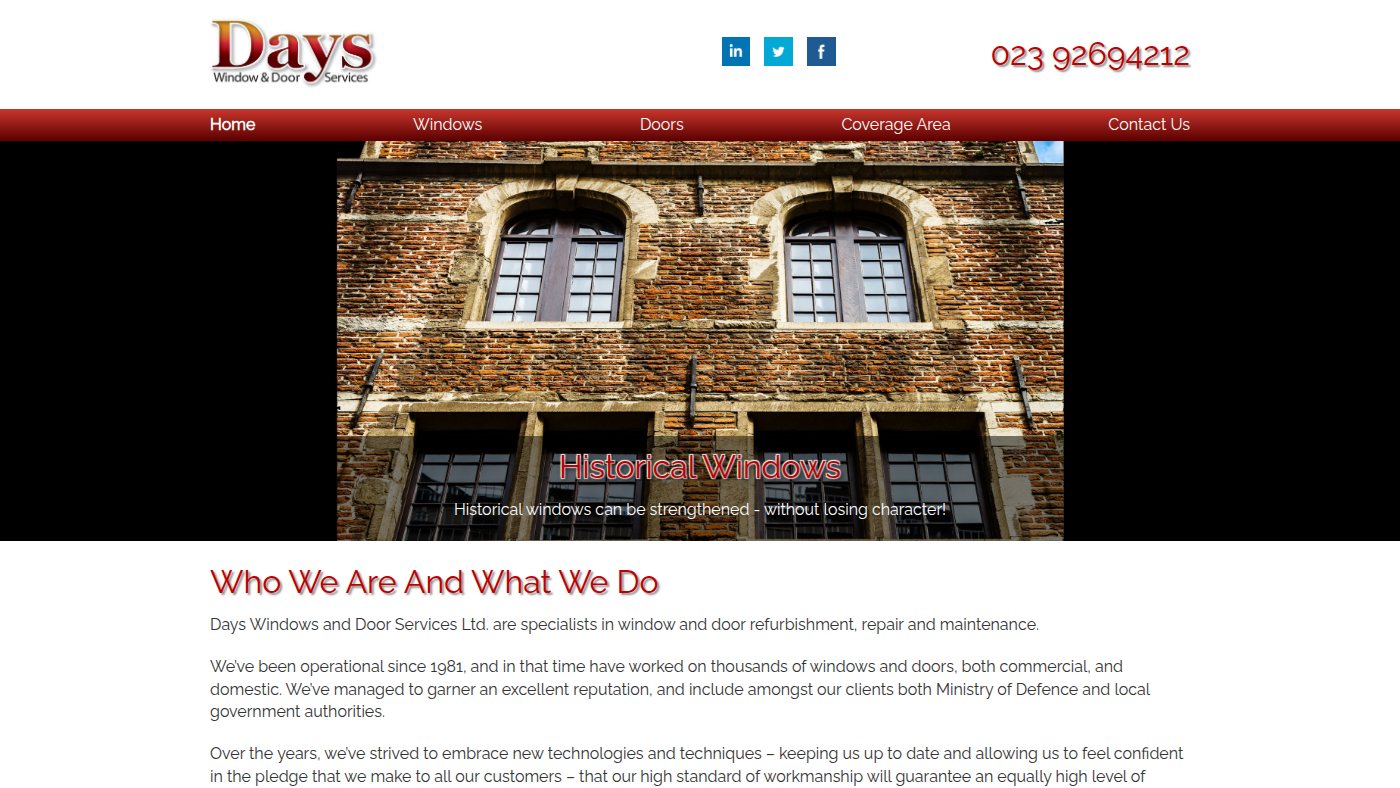 The home page of dayswindows.co.uk