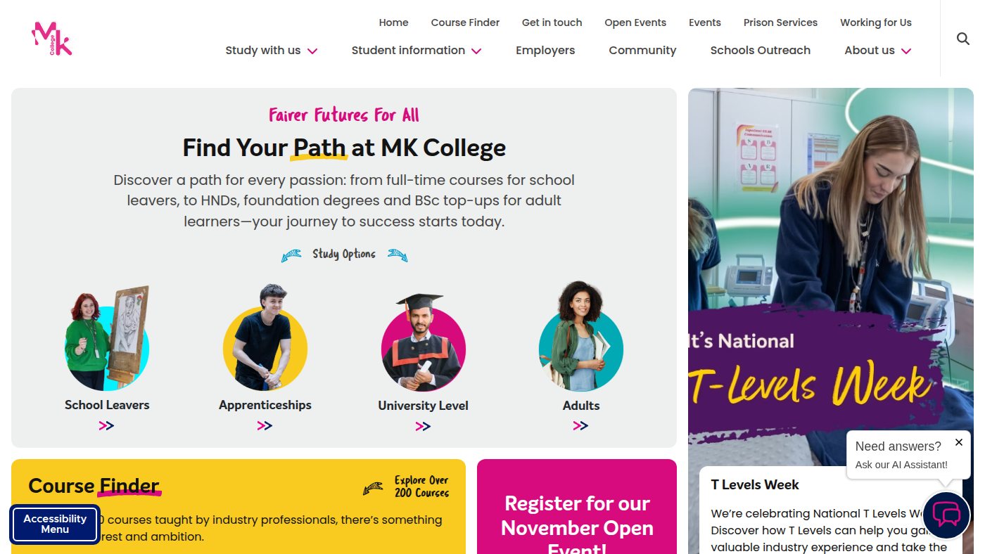 The home page of mkcollege.ac.uk