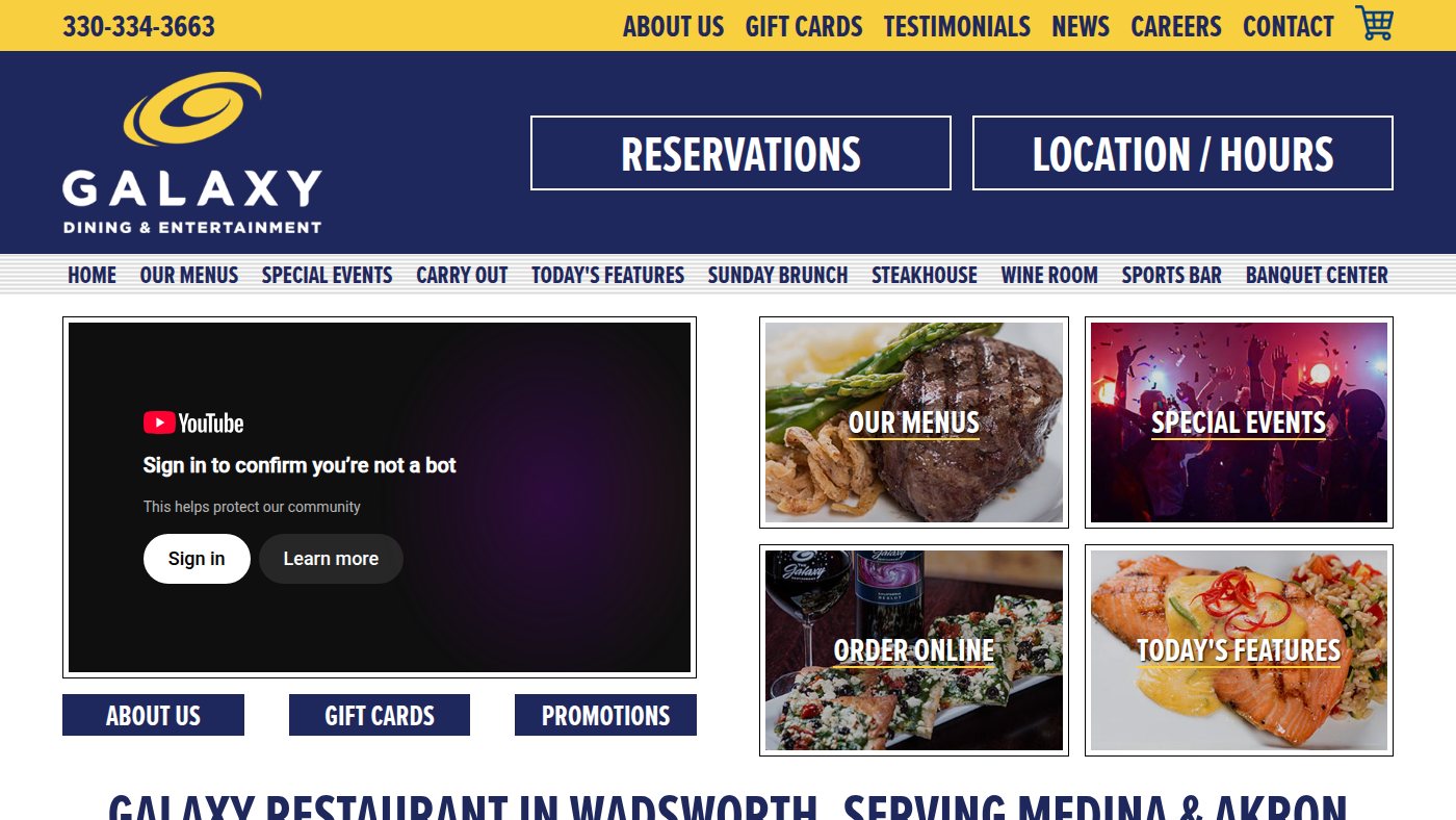 The home page of galaxyrestaurant.com