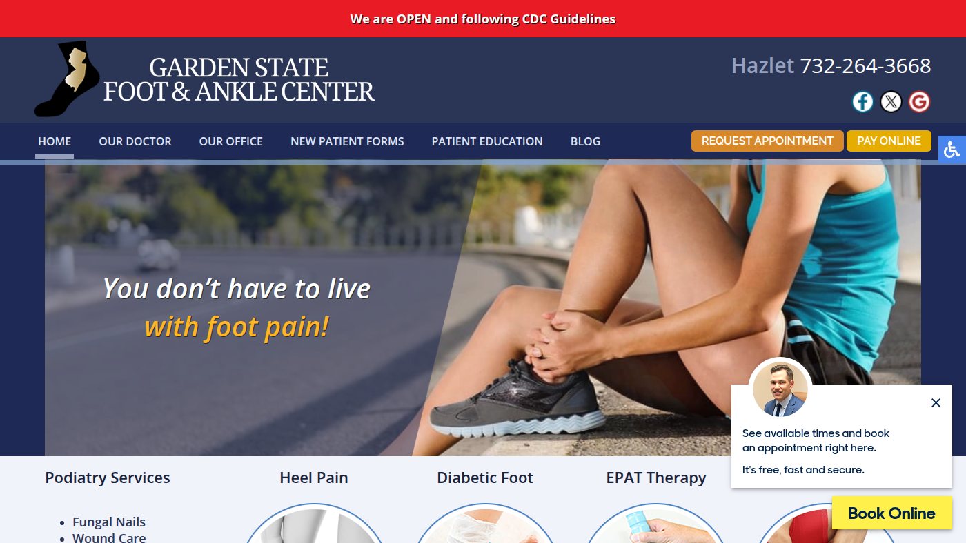 The home page of gardenstatefootandankle.com
