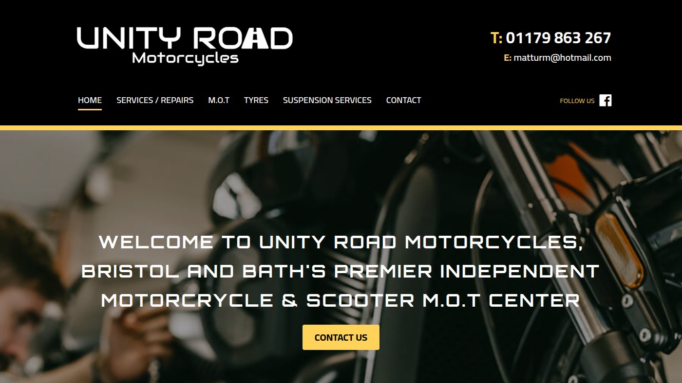 The home page of unityroadmotorcycles.co.uk