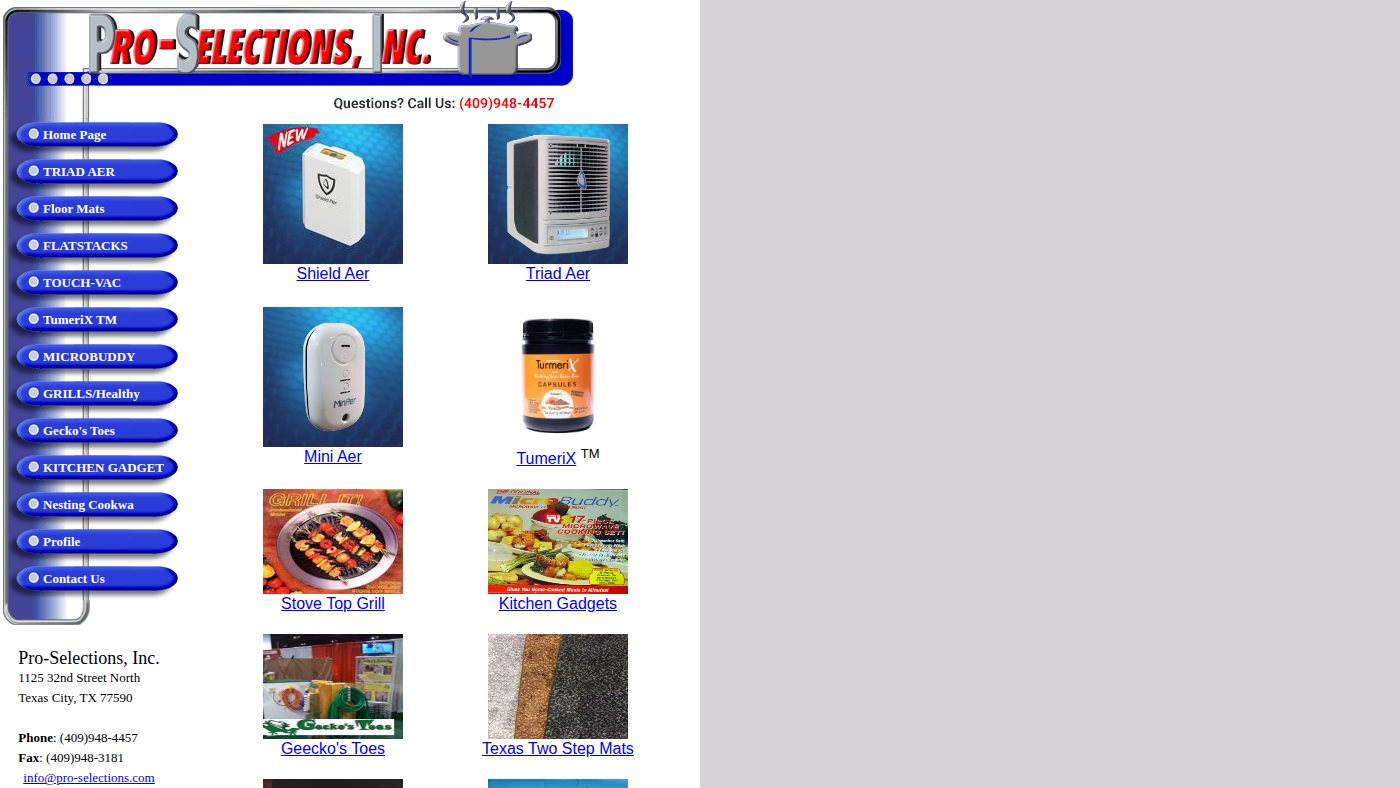 The home page of pro-selections.com