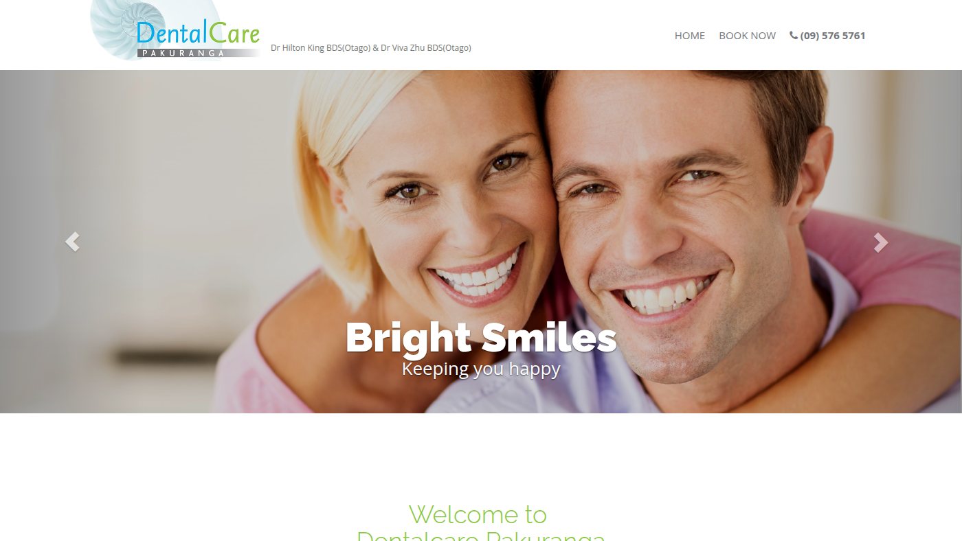The home page of dentalcarepakuranga.co.nz
