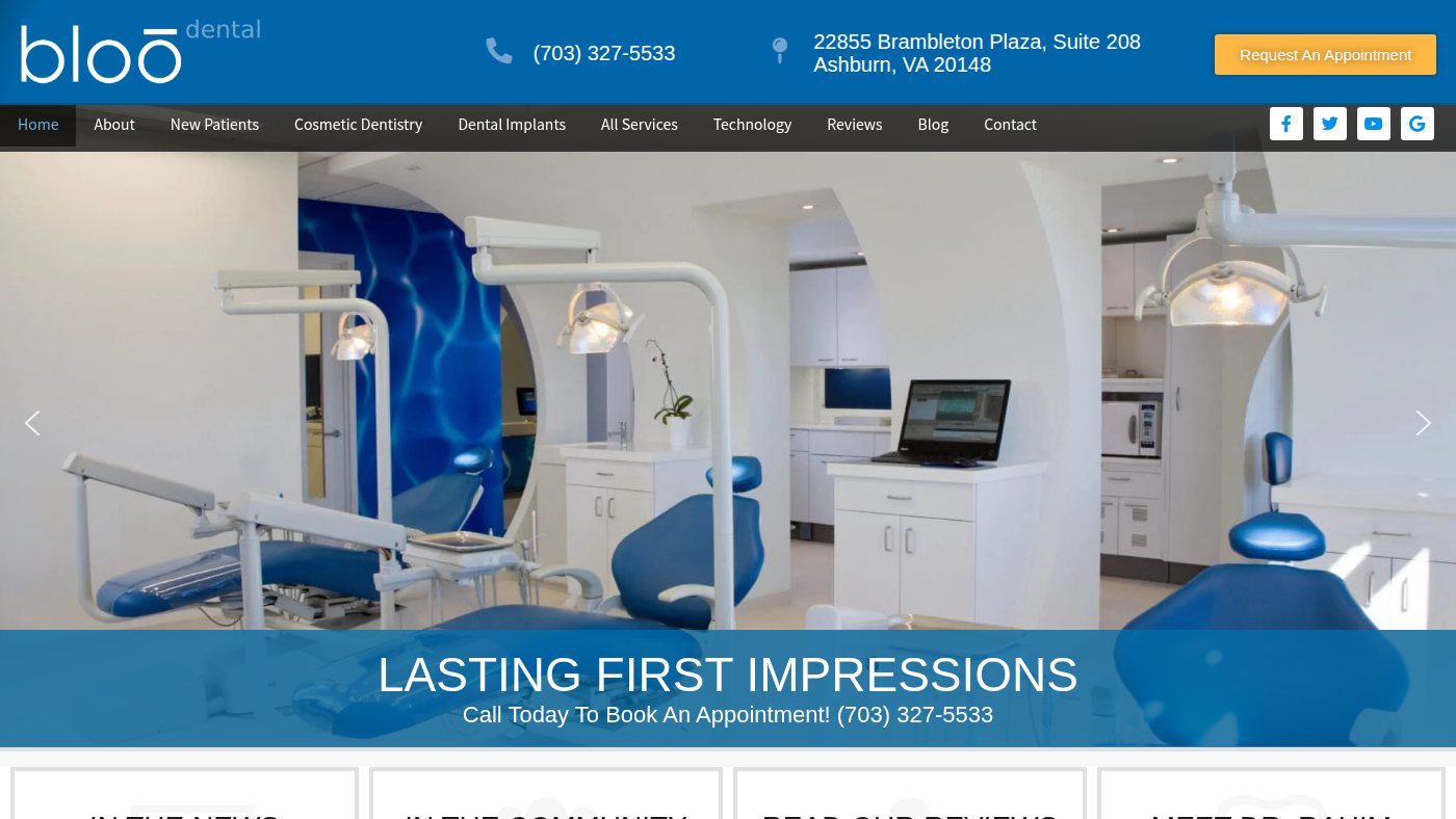 The home page of bloo-dental.com