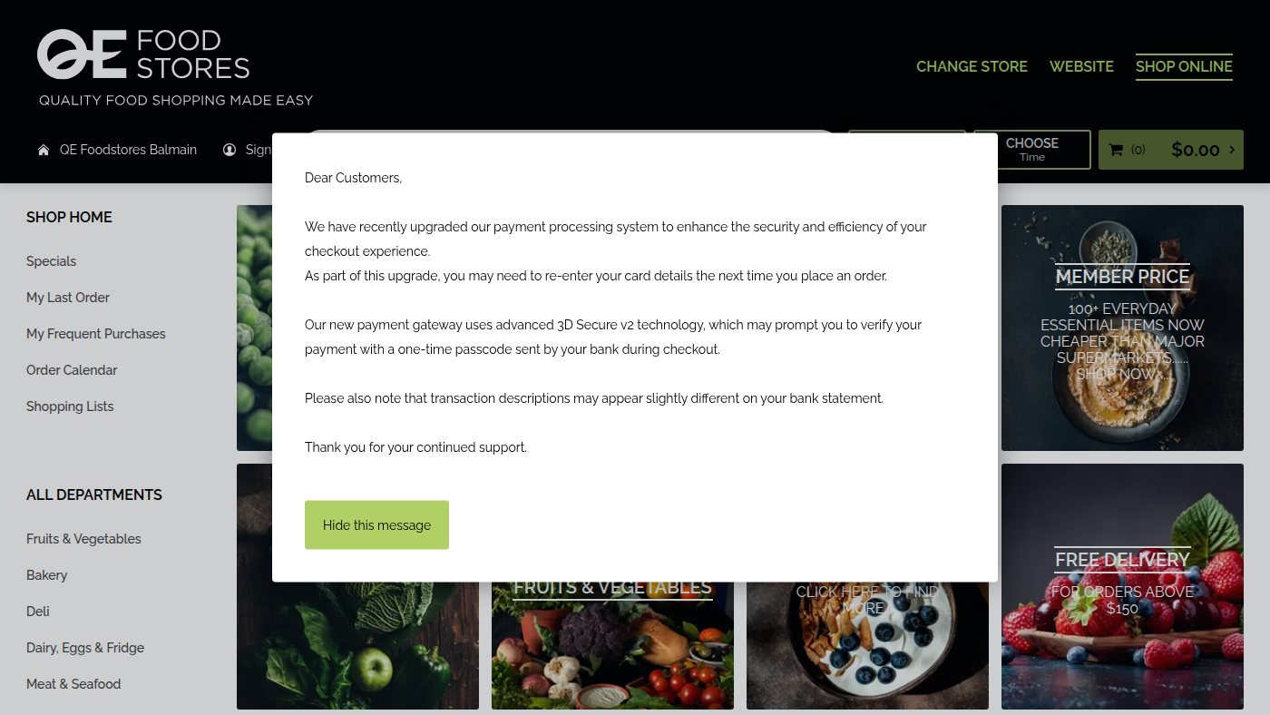 The home page of balmain.qefoodstores.com.au