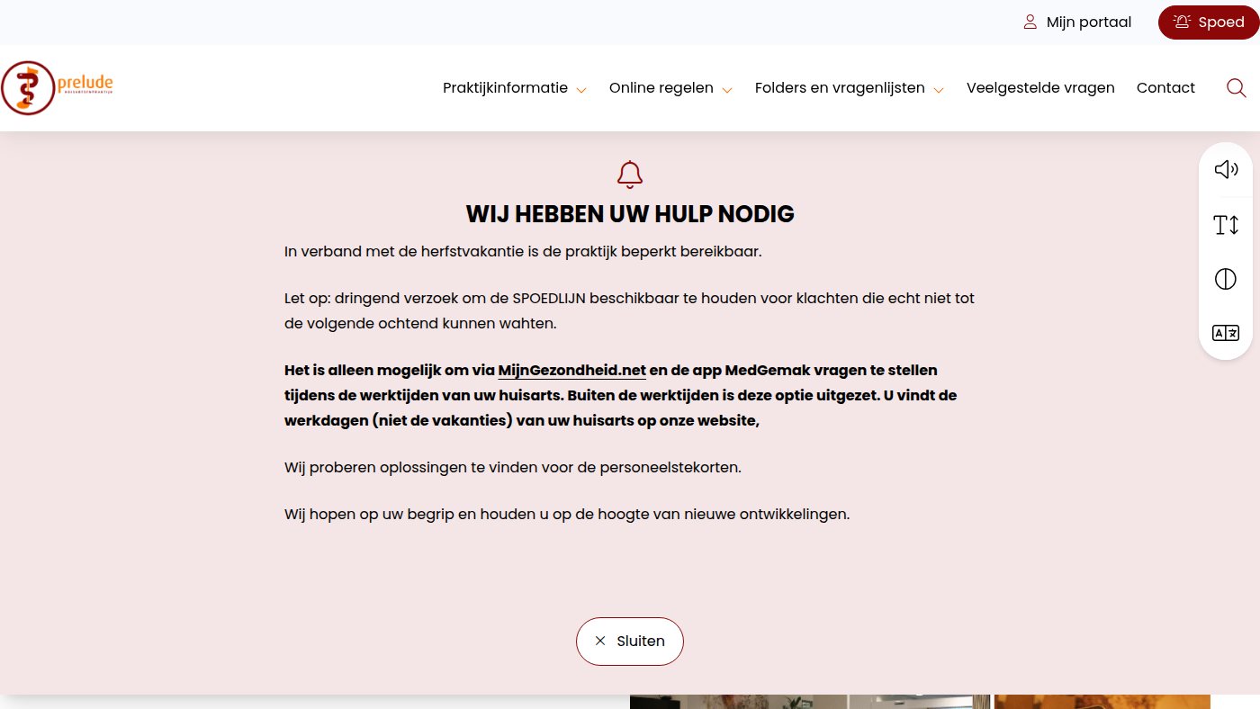 The home page of huisartsenprelude.nl