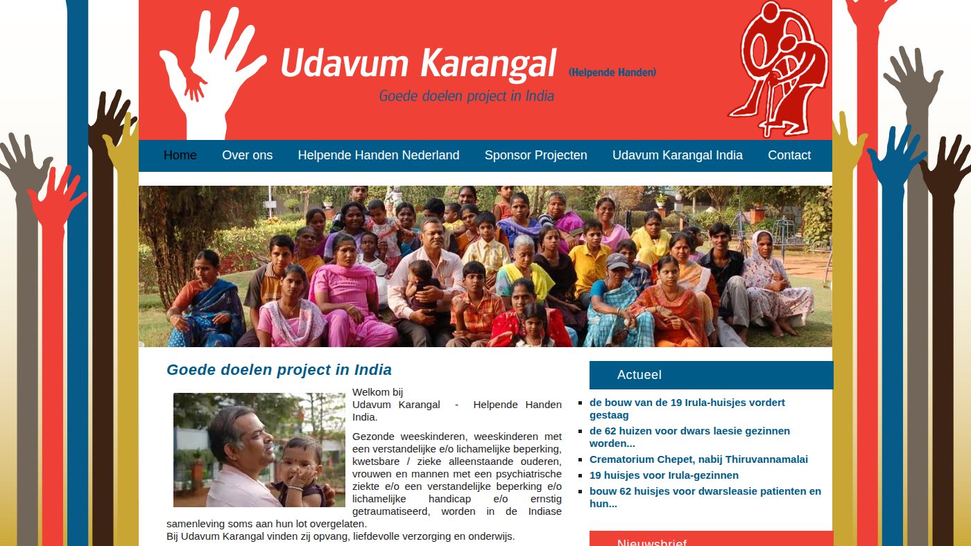 The home page of helpendehandenindia.nl