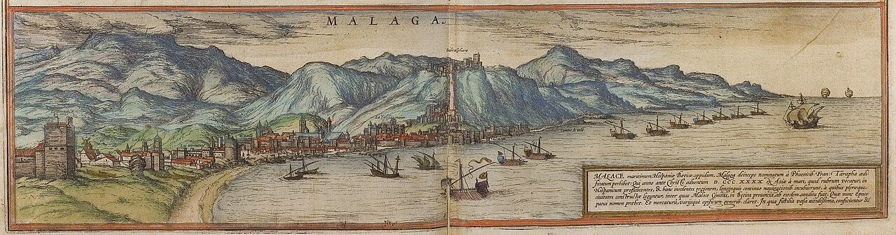Malaga w 1572 roku, z zamkiem Gibralfaro w centrum