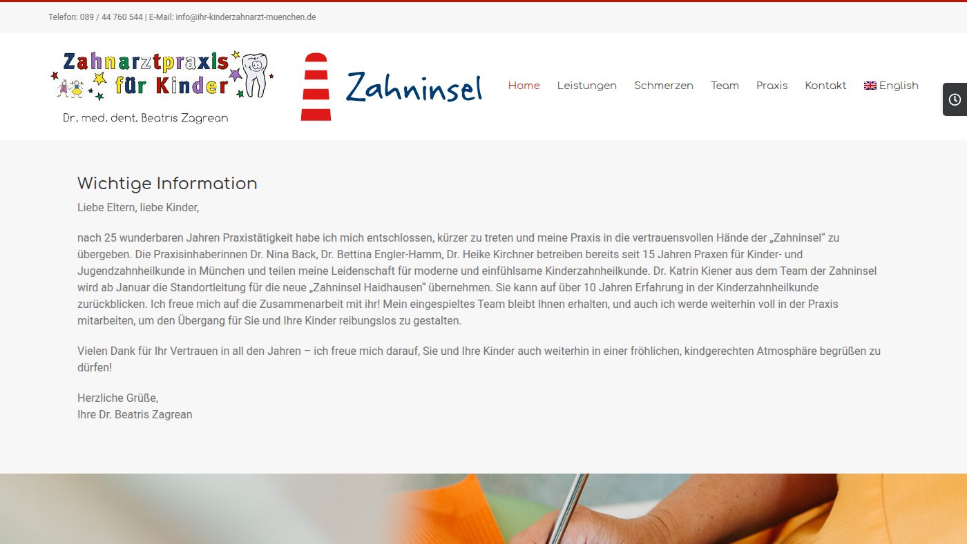 The home page of ihr-kinderzahnarzt-muenchen.de