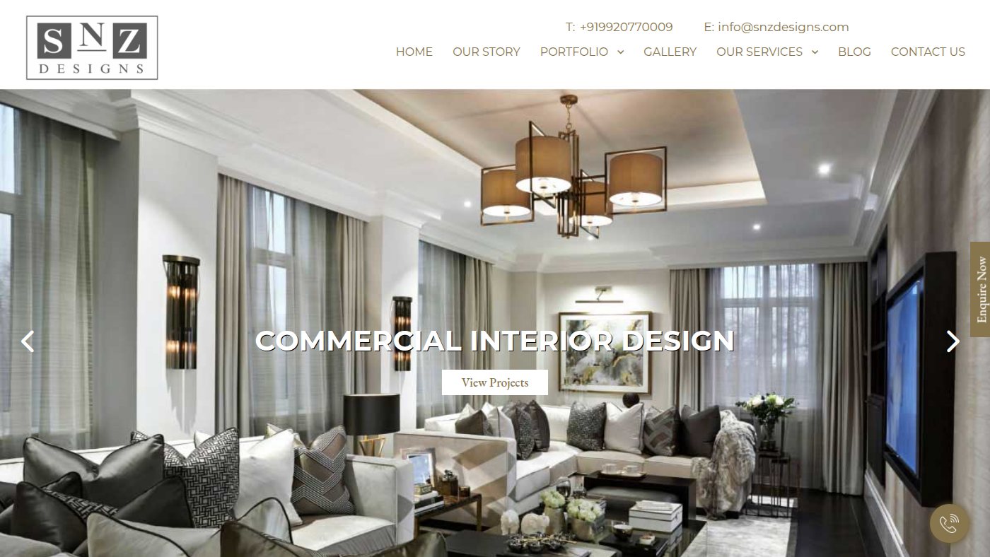 The home page of snzdesigns.com