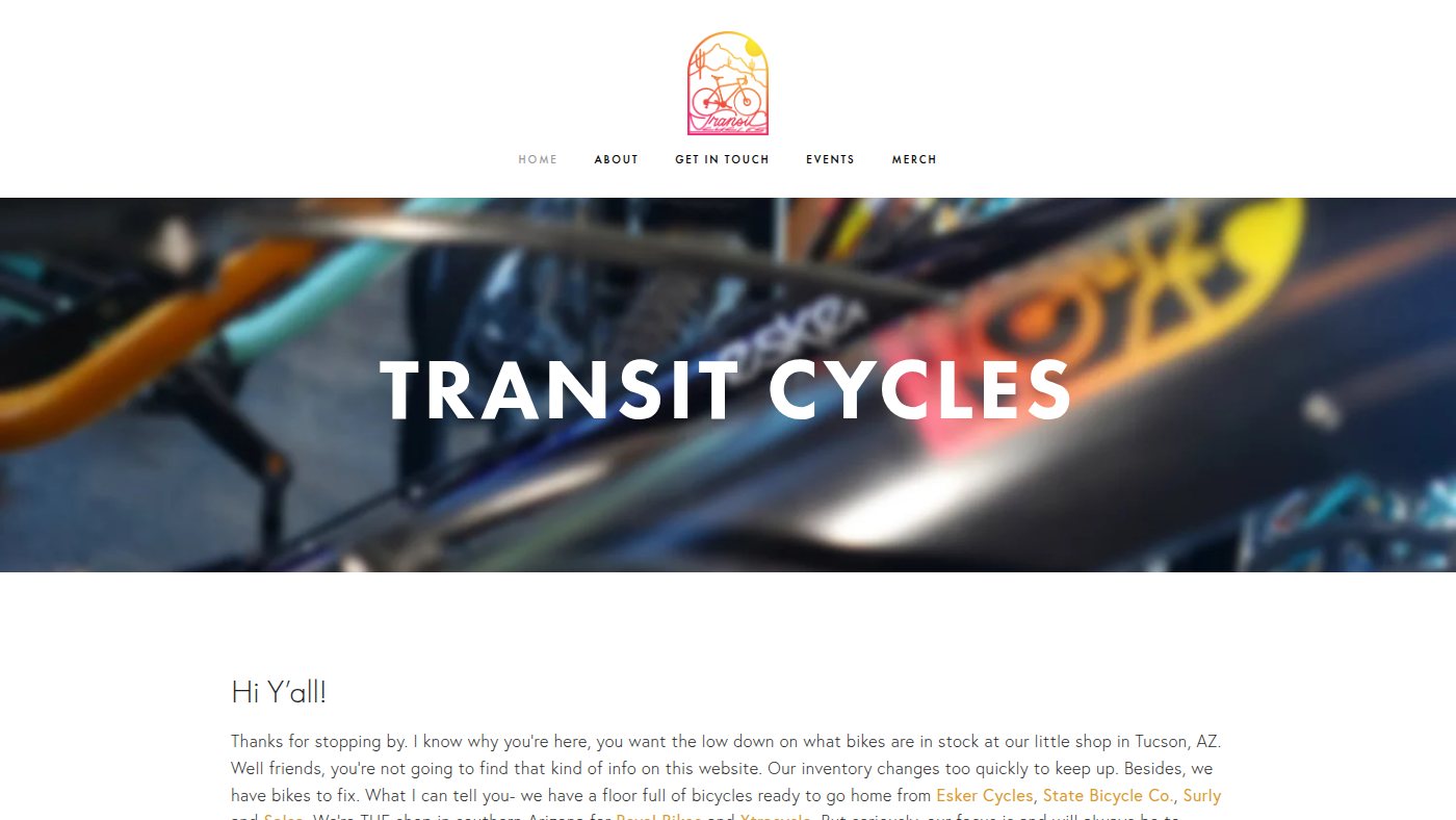 The home page of transitcycles.com