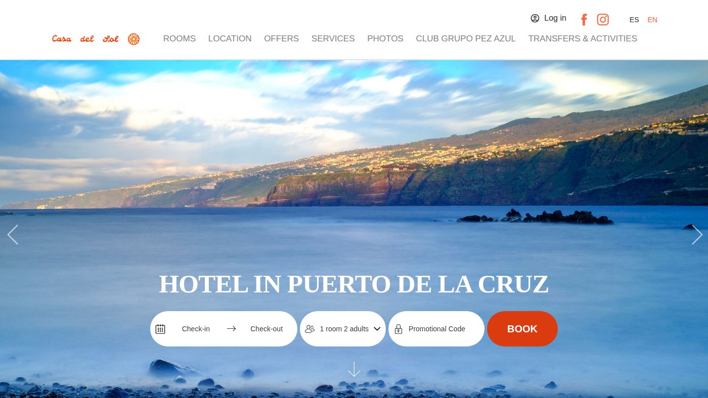 The home page of hotelcasadelsol.com