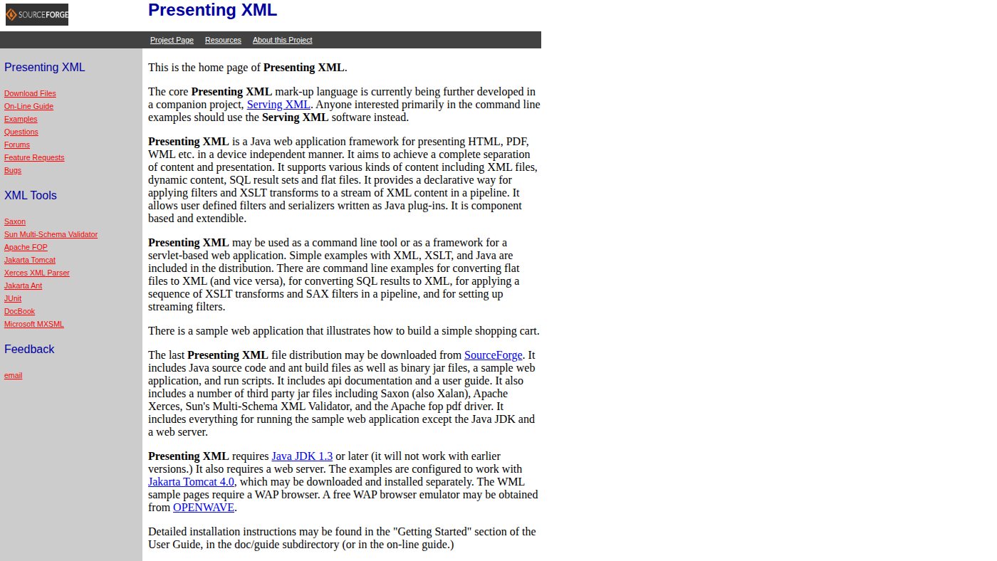 The home page of presentingxml.sourceforge.net