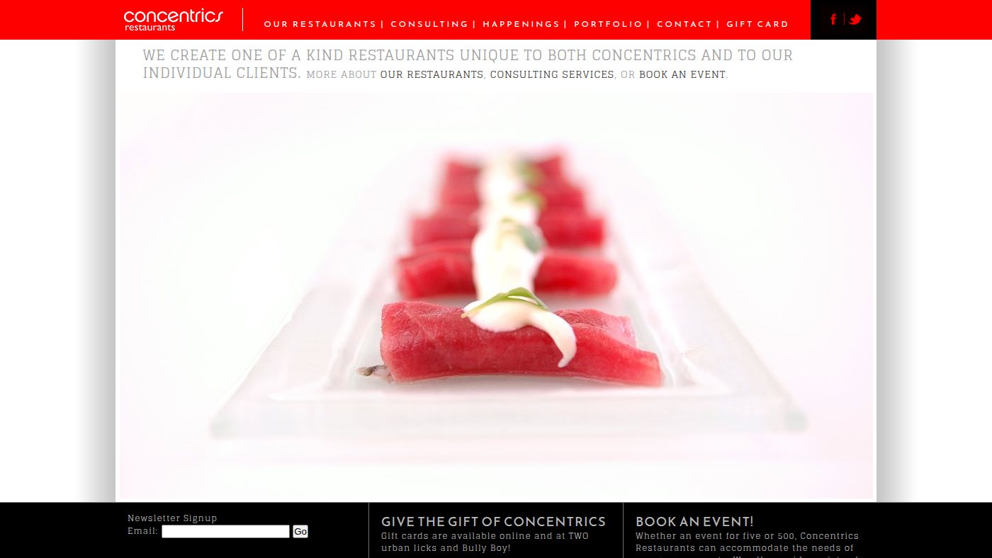 The home page of concentricsrestaurants.com