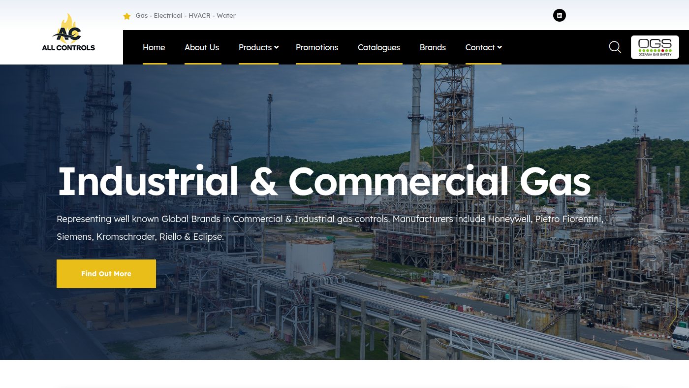 The home page of allcontrols.com.au