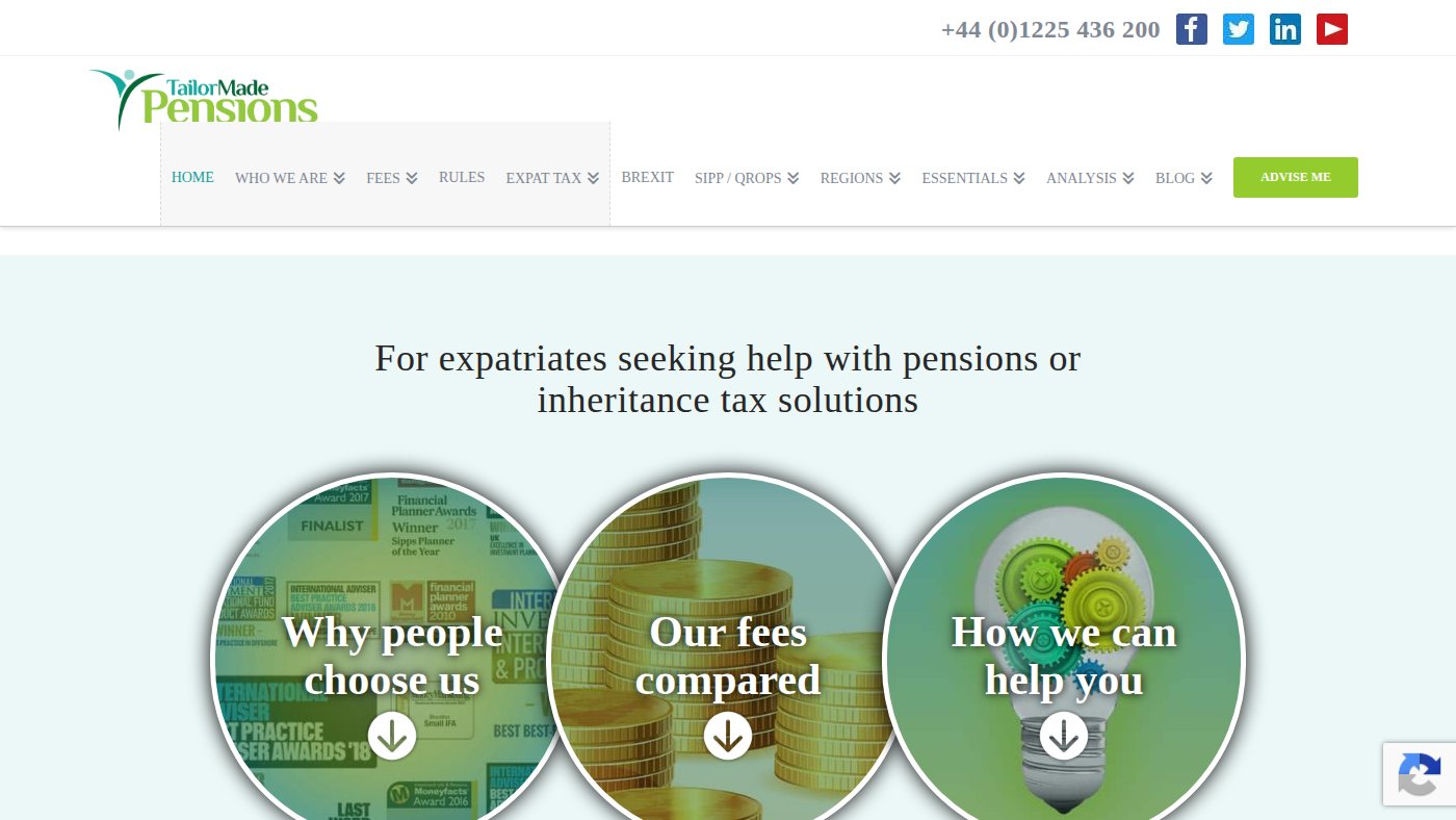 The home page of tailormadepensions.eu