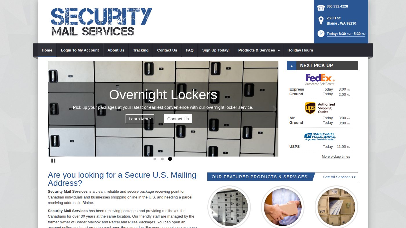 The home page of securitymailservices.com
