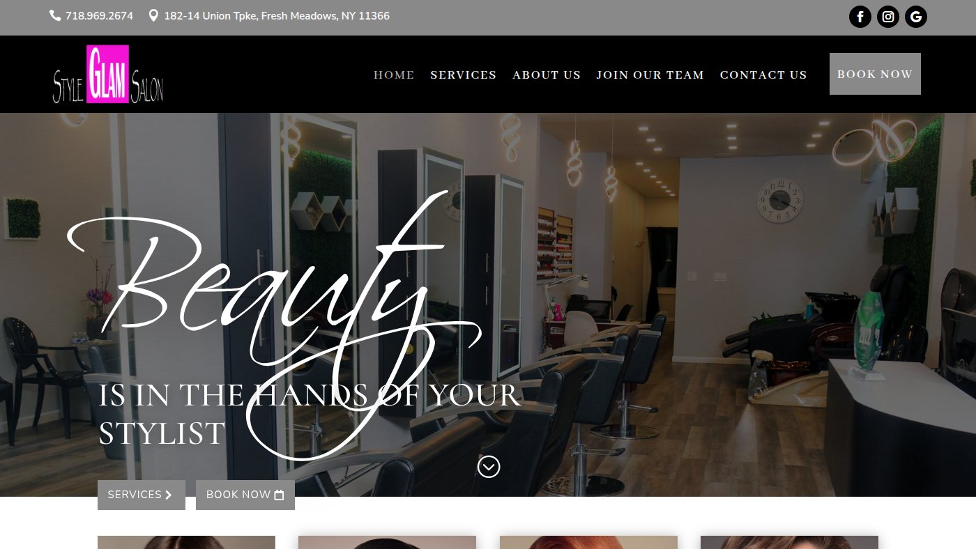 The home page of styleglamsalon.com