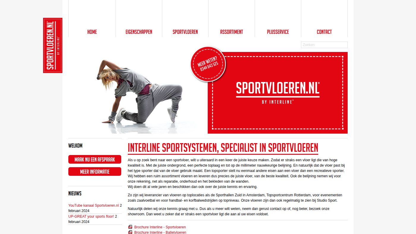 The home page of sportvloeren.nl